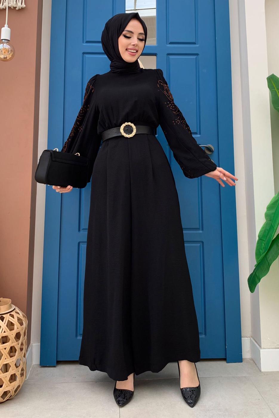 Vêtements hijab NOIR SALOPETTE LARGE MANCHES BRODÉES T 2673