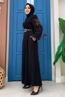 Vêtements hijab NOIR SALOPETTE LARGE MANCHES BRODÉES T 2673