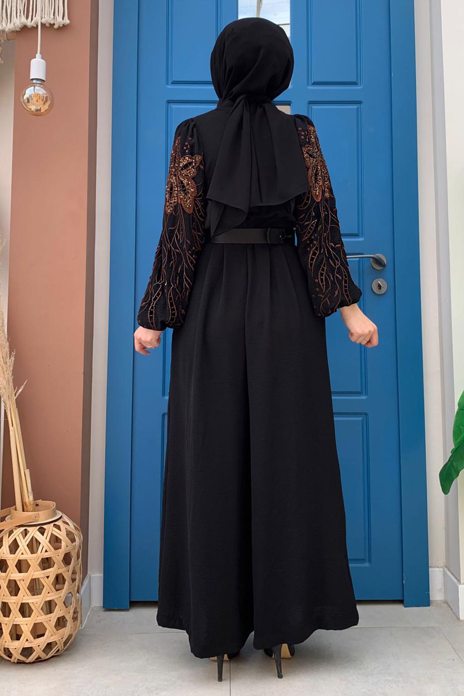 Vêtements hijab NOIR SALOPETTE LARGE MANCHES BRODÉES T 2673