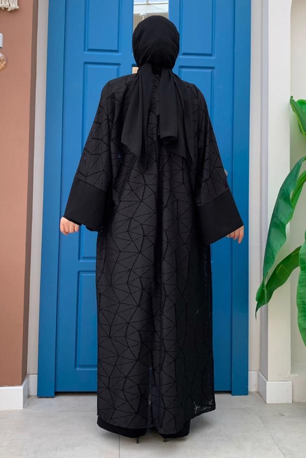 Tesettür giyim SİYAH DANTEL DETAYLI İKİLİ TULUMLU TAKIM T 2873 - TRENDTESETTÜR