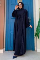 Hijab clothing NAVY BLUE LACE DETAIL 2-PIECE OVERALLS SUIT T 2873