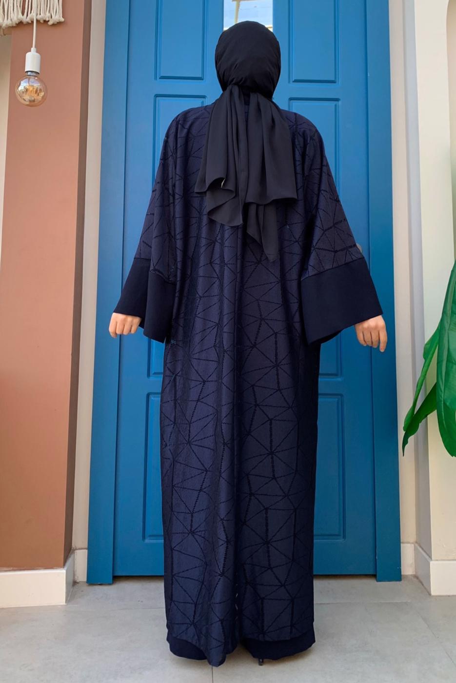 Hijab clothing NAVY BLUE LACE DETAIL 2-PIECE OVERALLS SUIT T 2873