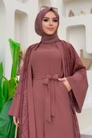 Tesettür giyim PEMBE DANTEL DETAYLI İKİLİ TULUMLU TAKIM T 2873