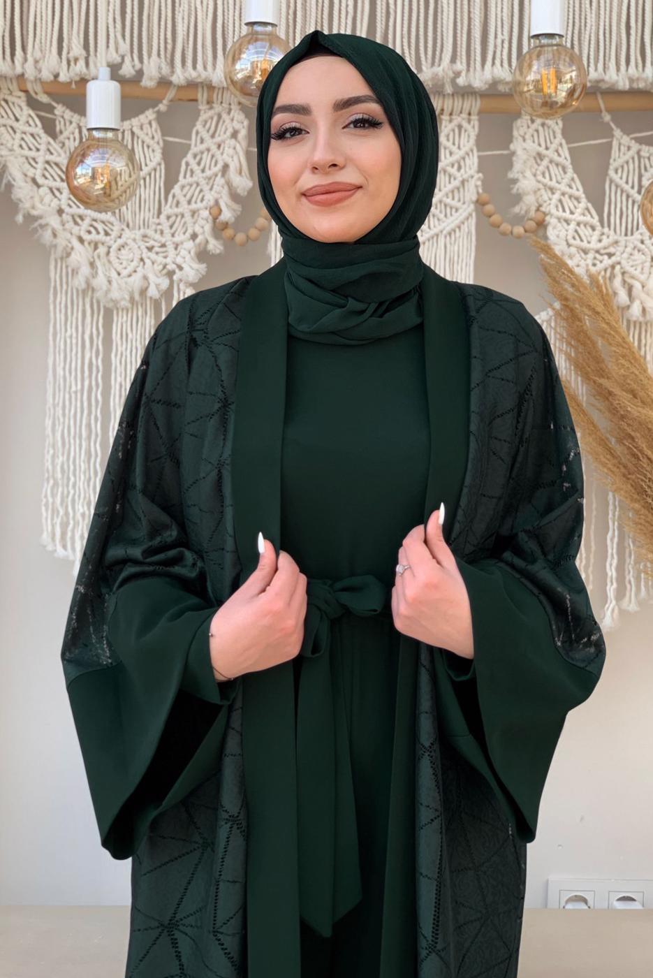 Vêtements hijab VERT SALOPETTE 2 PIÈCES DÉTAIL DENTELLE T 2873