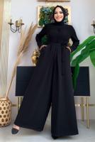 Hijab clothing BLACK BELTED WIDE LEG OVERALLS T 6763	