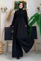 Hijab clothing BLACK BELTED WIDE LEG OVERALLS T 6763	