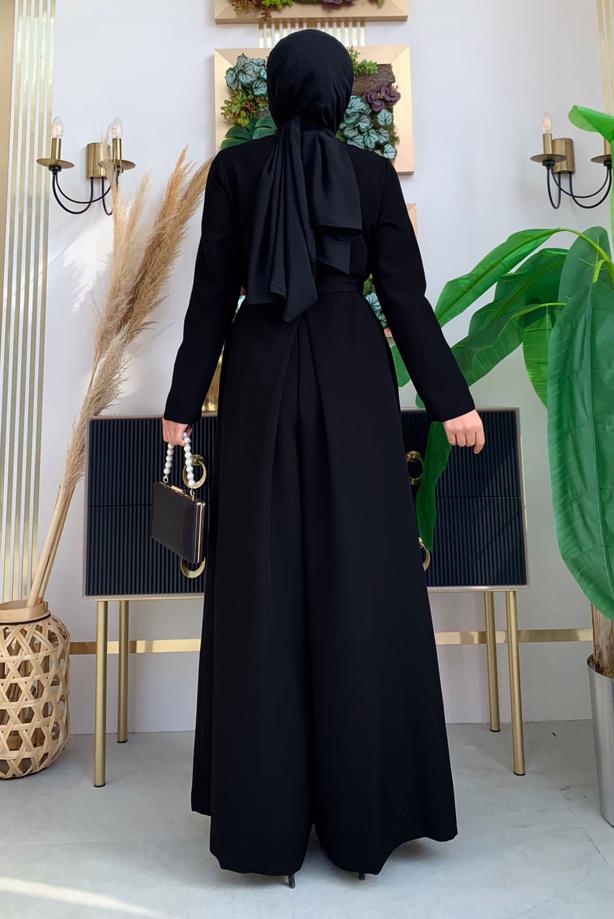 Vêtements hijab NOIR SALOPETTE LARGE AVEC CEINTURE T 6763 - TRENDTESETTÜR
