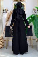 Hijab clothing BLACK BELTED WIDE LEG OVERALLS T 6763	
