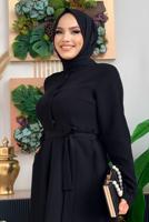 Hijab clothing BLACK BELTED WIDE LEG OVERALLS T 6763	