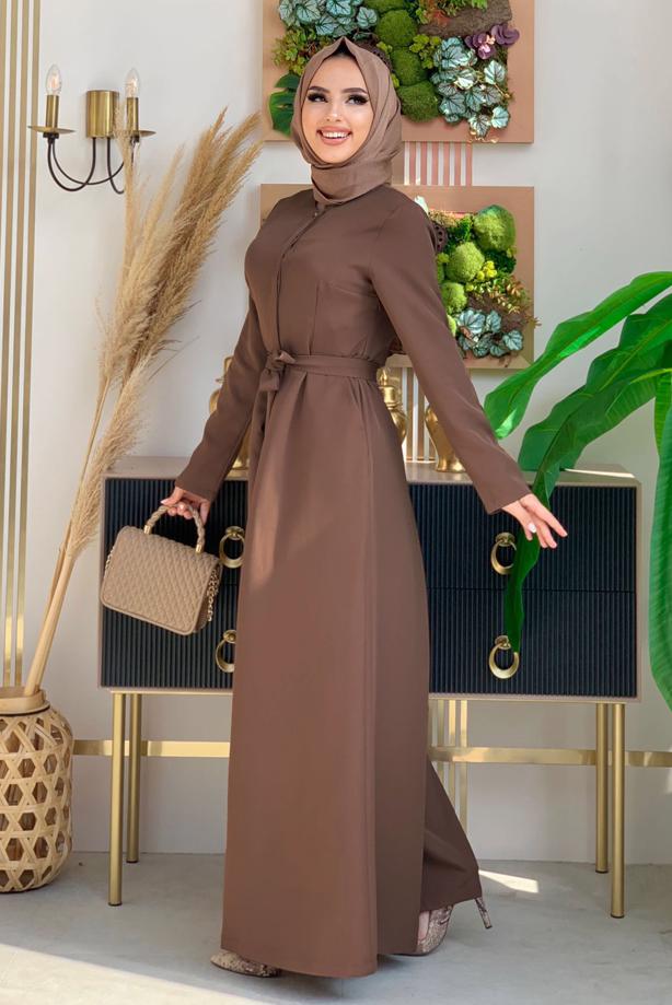 Vêtements hijab BRUN SALOPETTE LARGE AVEC CEINTURE T 6763 - TRENDTESETTÜR
