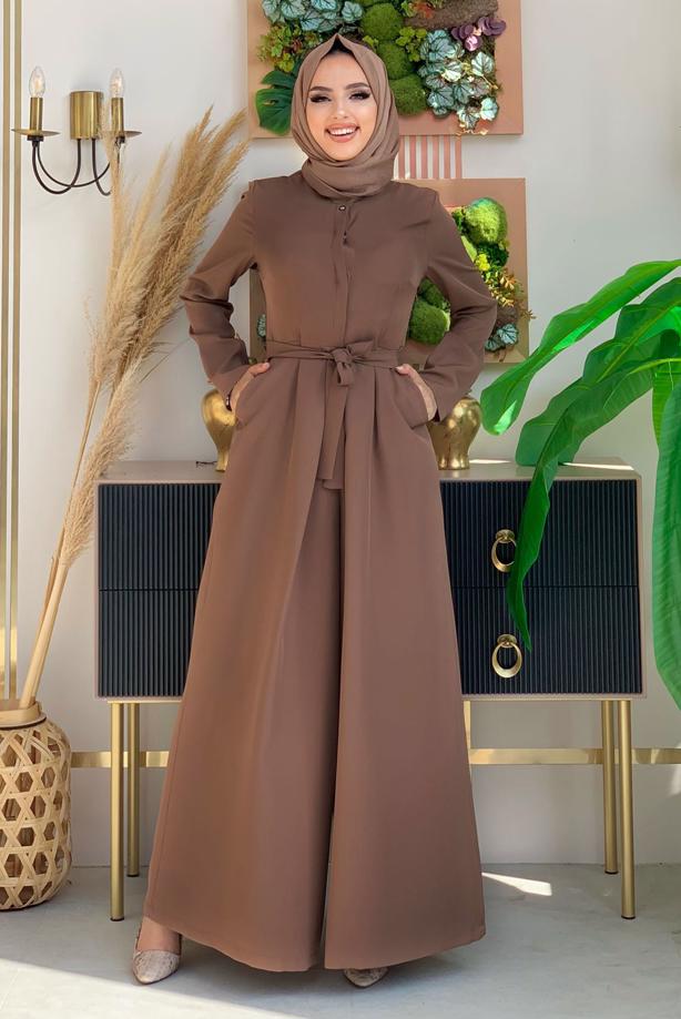 Vêtements hijab BRUN SALOPETTE LARGE AVEC CEINTURE T 6763 - TRENDTESETTÜR