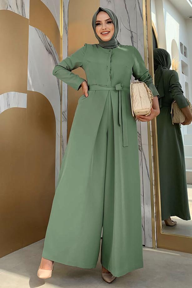 Vêtements hijab VERT SALOPETTE LARGE AVEC CEINTURE T 6763 - TRENDTESETTÜR