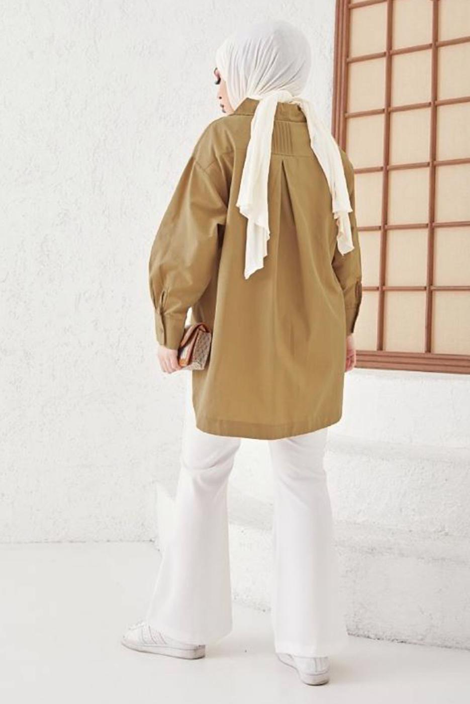 Tesettür giyim KAHVE ASİMETRİK KESİM GÖMLEK TUNİK T 02416