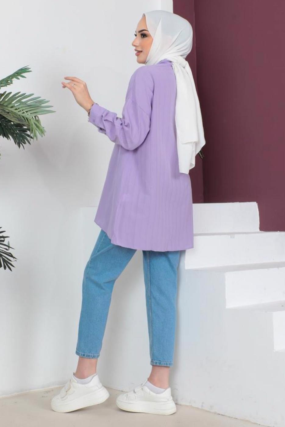 Tesettür giyim MOR CEP DETAYLI GÖMLEK TUNİK T 05516