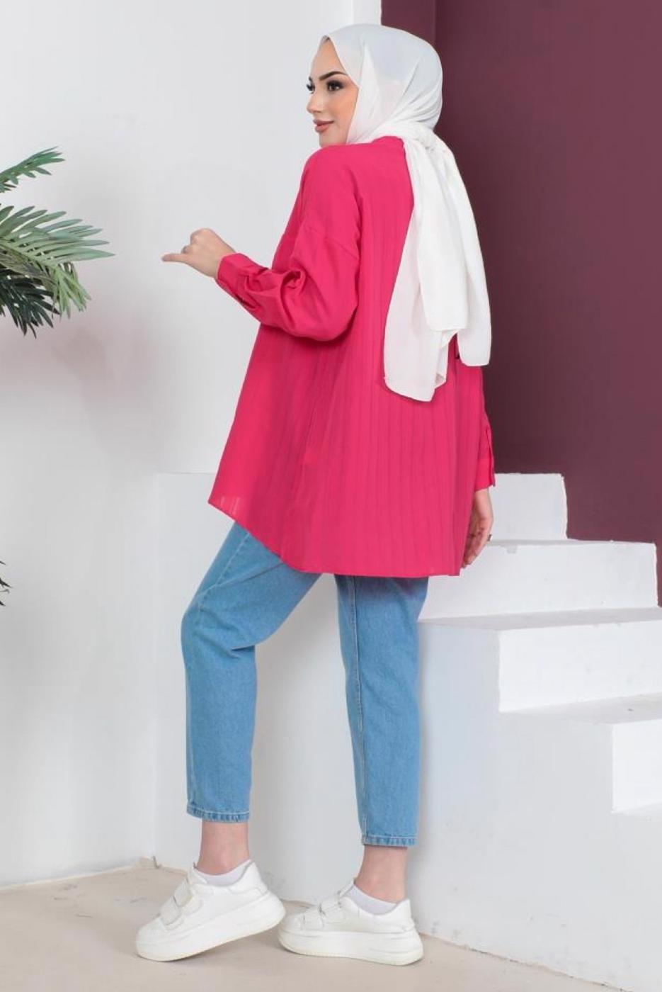 Tesettür giyim FUŞYA CEP DETAYLI GÖMLEK TUNİK T 05516