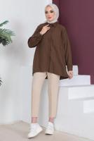 Tesettür giyim KAHVE CEP DETAYLI GÖMLEK TUNİK T 05516