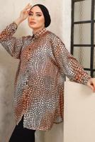 Tesettür giyim TABA DESENLİ YANI YIRTMAÇLI GÖMLEK TUNİK T 0803
