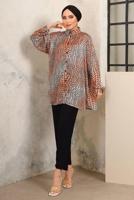 Tesettür giyim TABA DESENLİ YANI YIRTMAÇLI GÖMLEK TUNİK T 0803