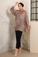 Tesettür giyim TABA DESENLİ YANI YIRTMAÇLI GÖMLEK TUNİK T 0803