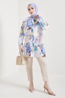 Tesettür giyim MAVİ ÇİÇEK DESENLİ GÖMLEK TUNİK T 0888