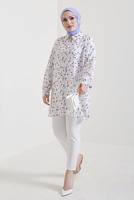 Tesettür giyim EKRU DESENLİ GÖMLEK TUNİK T 0888-1