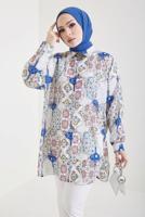 Tesettür giyim LACİVERT DESENLİ GÖMLEK TUNİK T 0888-1