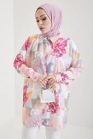 Tesettür giyim PEMBE ÇİÇEK DESENLİ GÖMLEK TUNİK T 0888