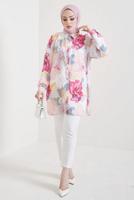 Tesettür giyim PEMBE ÇİÇEK DESENLİ GÖMLEK TUNİK T 0888