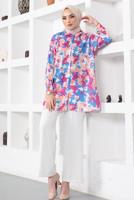 Tesettür giyim FUŞYA BATİK DESENLİ GÖMLEK TUNİK T 0988
