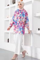 Tesettür giyim FUŞYA BATİK DESENLİ GÖMLEK TUNİK T 0988