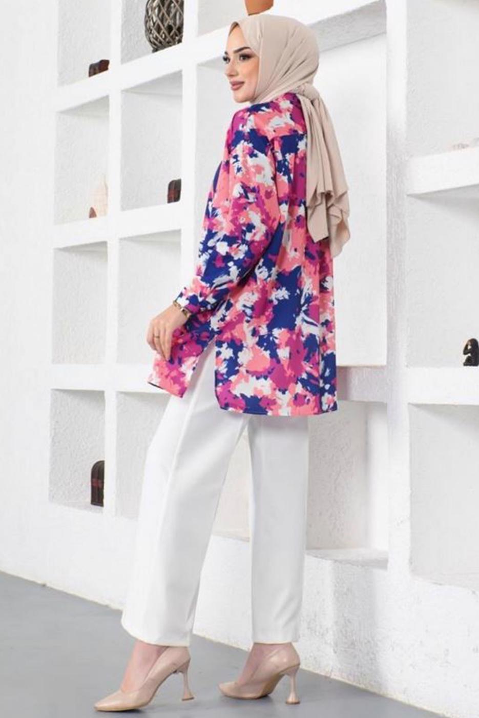 Tesettür giyim LACİVERT BATİK DESENLİ GÖMLEK TUNİK T 0988