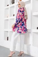 Tesettür giyim LACİVERT BATİK DESENLİ GÖMLEK TUNİK T 0988