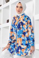 Vêtements hijab BLEU MARINE TUNIQUE CHEMISE MOTIF BATIK T 0988