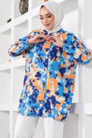 Vêtements hijab BLEU MARINE TUNIQUE CHEMISE MOTIF BATIK T 0988