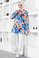 Vêtements hijab BLEU MARINE TUNIQUE CHEMISE MOTIF BATIK T 0988