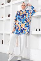 Vêtements hijab BLEU MARINE TUNIQUE CHEMISE MOTIF BATIK T 0988