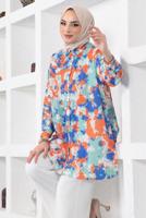 Tesettür giyim YEŞİL BATİK DESENLİ GÖMLEK TUNİK T 0988