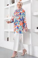 Tesettür giyim YEŞİL BATİK DESENLİ GÖMLEK TUNİK T 0988