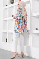 Tesettür giyim YEŞİL BATİK DESENLİ GÖMLEK TUNİK T 0988