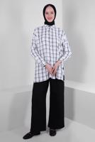 Hijab clothing GREY PLAID PATTERNE TUNIC WITH BUTTONS T 1436