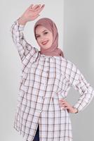 Vêtements hijab BRUN TUNIQUE MOTIF CARREAUX BOUTONS T 1436