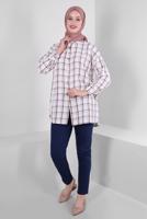 Vêtements hijab BRUN TUNIQUE MOTIF CARREAUX BOUTONS T 1436