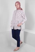 Vêtements hijab BRUN TUNIQUE MOTIF CARREAUX BOUTONS T 1436