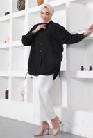 Tesettür giyim SİYAH YANLARI BÜZGÜLÜ GÖMLEK TUNİK T 15516
