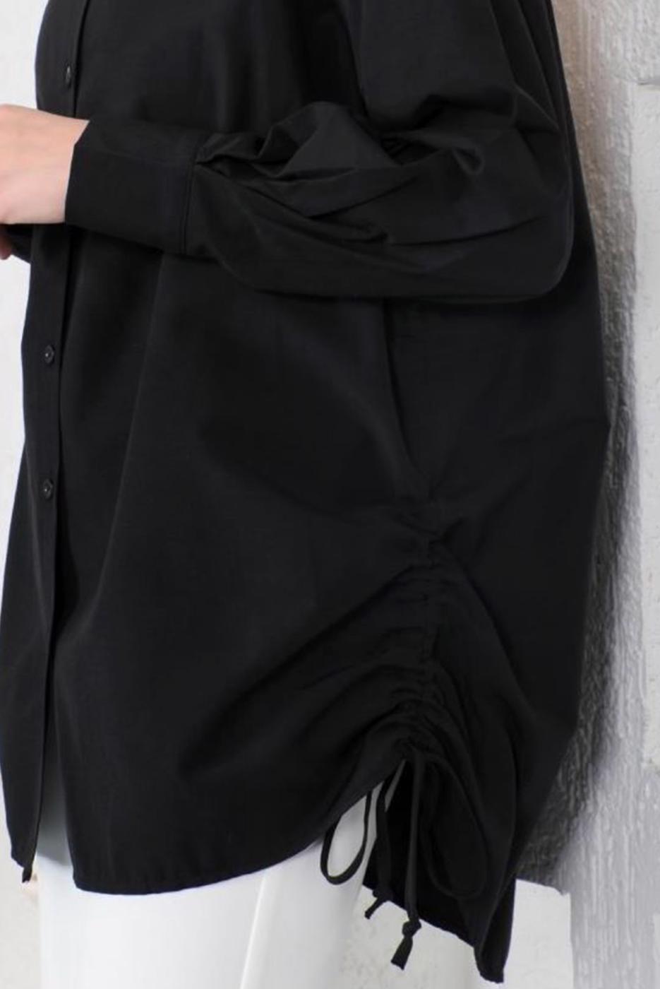 Tesettür giyim SİYAH YANLARI BÜZGÜLÜ GÖMLEK TUNİK T 15516