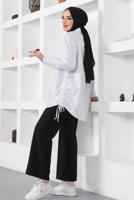 Tesettür giyim BEYAZ YANLARI BÜZGÜLÜ GÖMLEK TUNİK T 15516