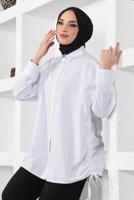 Tesettür giyim BEYAZ YANLARI BÜZGÜLÜ GÖMLEK TUNİK T 15516