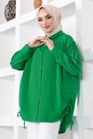 Tesettür giyim YEŞİL YANLARI BÜZGÜLÜ GÖMLEK TUNİK T 15516