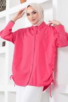 Tesettür giyim FUŞYA YANLARI BÜZGÜLÜ GÖMLEK TUNİK T 15516