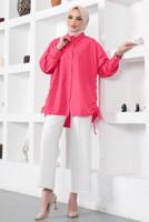 Tesettür giyim FUŞYA YANLARI BÜZGÜLÜ GÖMLEK TUNİK T 15516